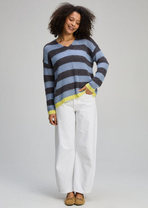 ZAKET & PLOVER Cozy Kid Stripe V - Mist Jumpers + Knitwear - Zabecca Living
