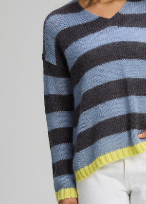 ZAKET & PLOVER Cozy Kid Stripe V - Mist Jumpers + Knitwear - Zabecca Living