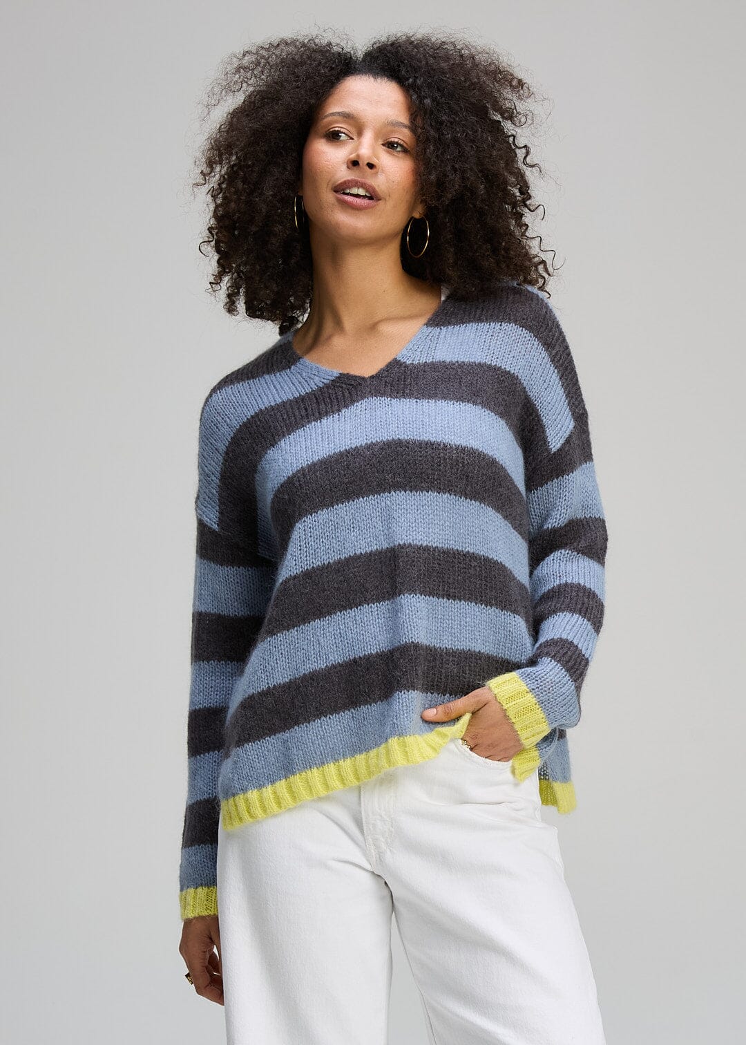 ZAKET & PLOVER Cozy Kid Stripe V - Mist Jumpers + Knitwear - Zabecca Living