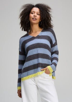 ZAKET & PLOVER Cozy Kid Stripe V - Mist Jumpers + Knitwear - Zabecca Living