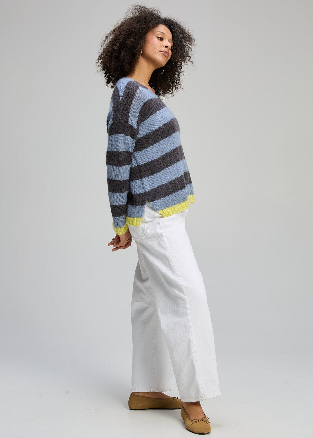 ZAKET & PLOVER Cozy Kid Stripe V - Mist Jumpers + Knitwear - Zabecca Living