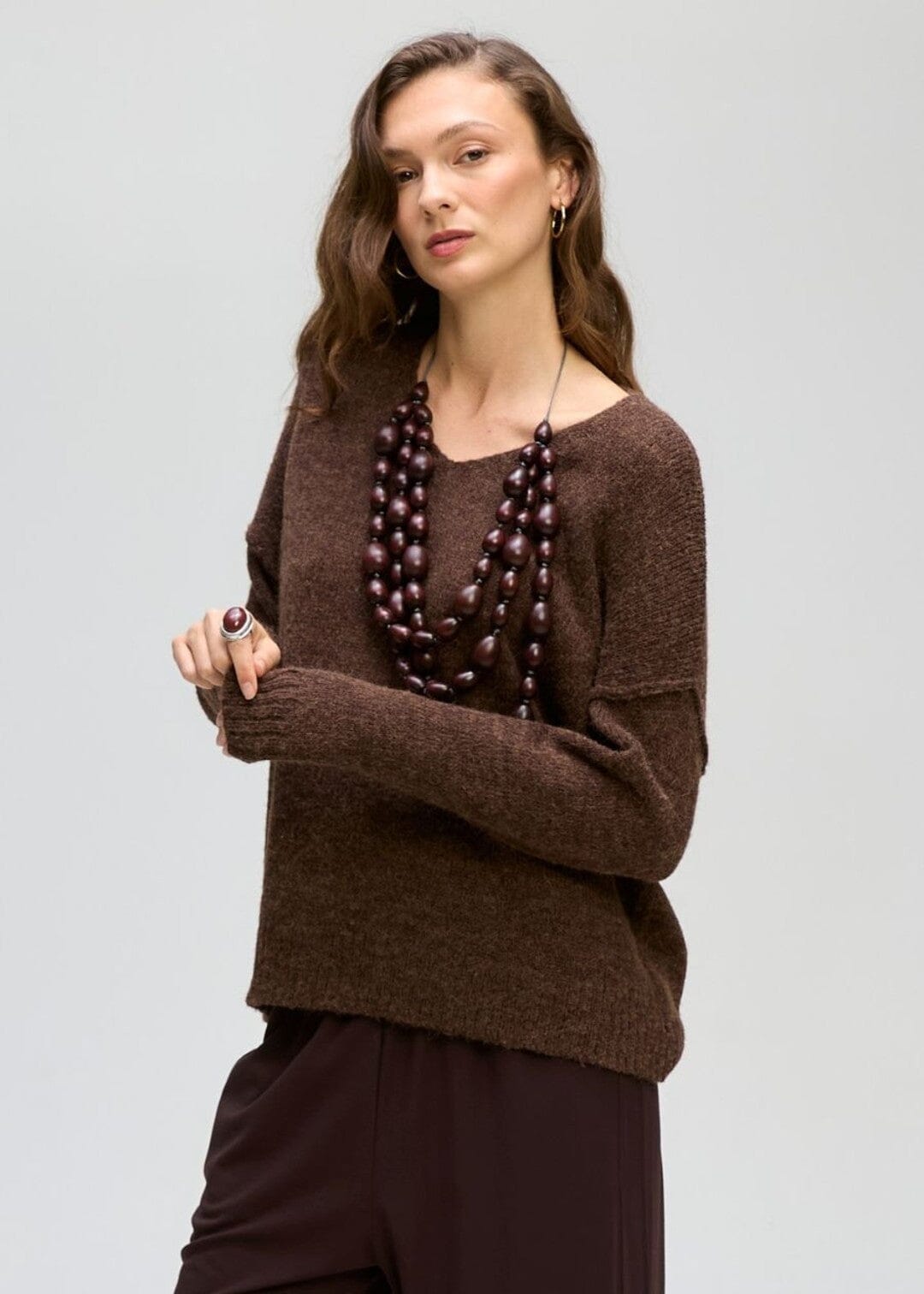 ZAKET & PLOVER Fluffy V Jumper - Cocoa Jumpers + Knitwear - Zabecca Living