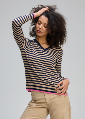 ZAKET & PLOVER Stripe V Essential - Dark Denim Jumpers + Knitwear - Zabecca Living