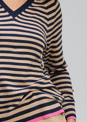 ZAKET & PLOVER Stripe V Essential - Dark Denim Jumpers + Knitwear - Zabecca Living