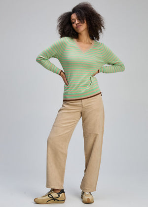 ZAKET & PLOVER Stripe V Essential - Oat Jumpers + Knitwear - Zabecca Living