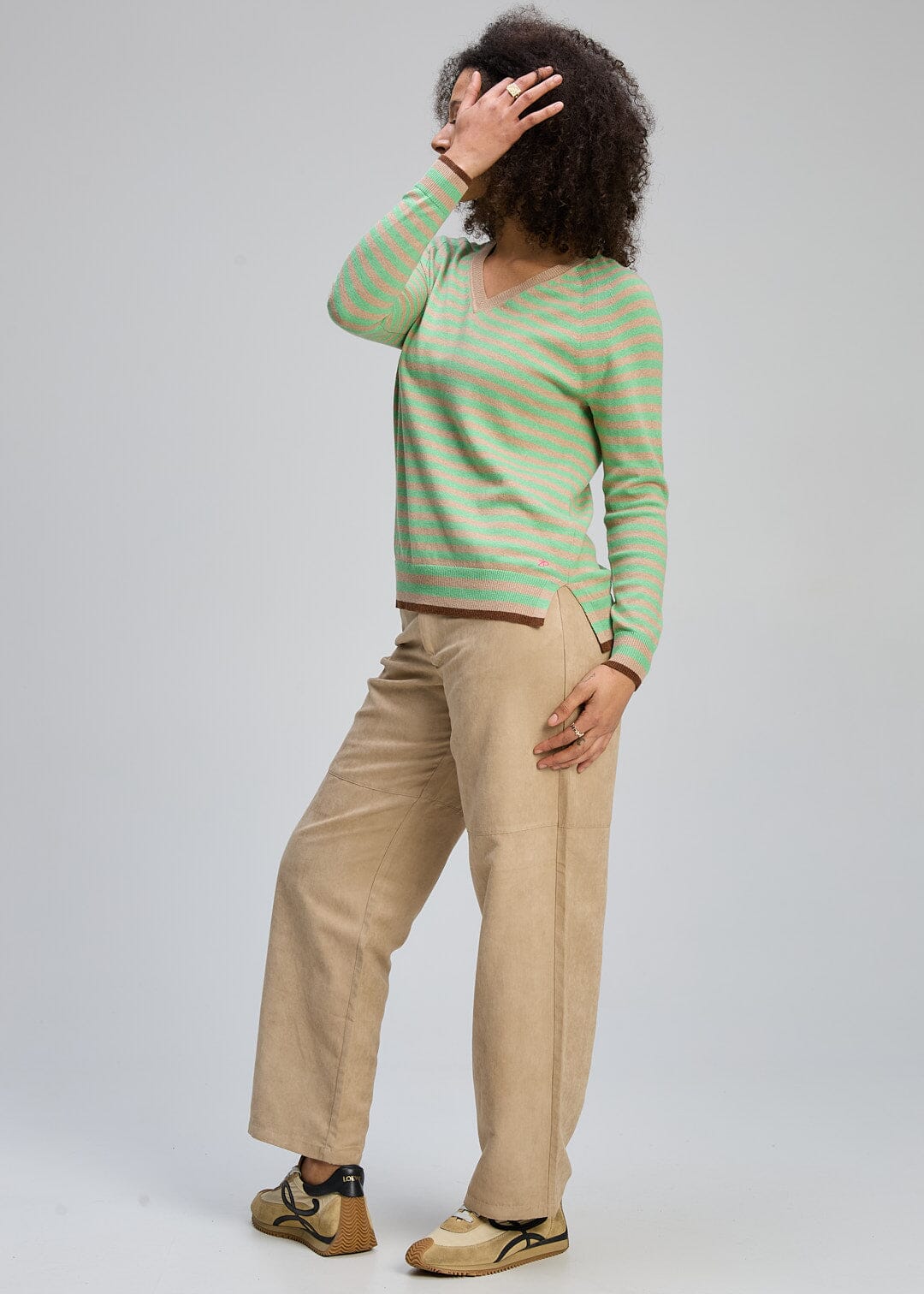 ZAKET & PLOVER Stripe V Essential - Oat Jumpers + Knitwear - Zabecca Living