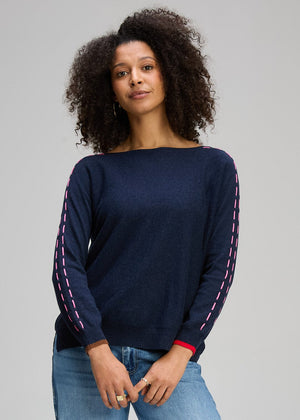 ZAKET & PLOVER Threaded Sleeve Jumper - Dark Denim Jumpers + Knitwear - Zabecca Living