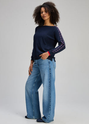 ZAKET & PLOVER Threaded Sleeve Jumper - Dark Denim Jumpers + Knitwear - Zabecca Living