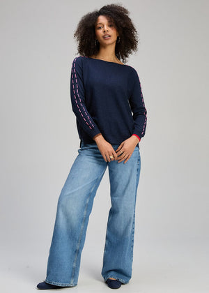 ZAKET & PLOVER Threaded Sleeve Jumper - Dark Denim Jumpers + Knitwear - Zabecca Living