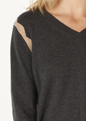 ZAKET & PLOVER Zest Intarsia V Jumper - Charcoal Jumpers + Knitwear - Zabecca Living
