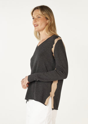 ZAKET & PLOVER Zest Intarsia V Jumper - Charcoal Jumpers + Knitwear - Zabecca Living