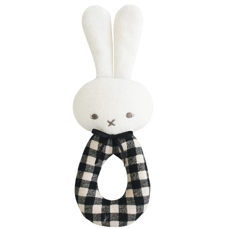 ALIMROSE Bunny Grab Rattle - Black Check BABY (0-12 Mths) - Zabecca Living