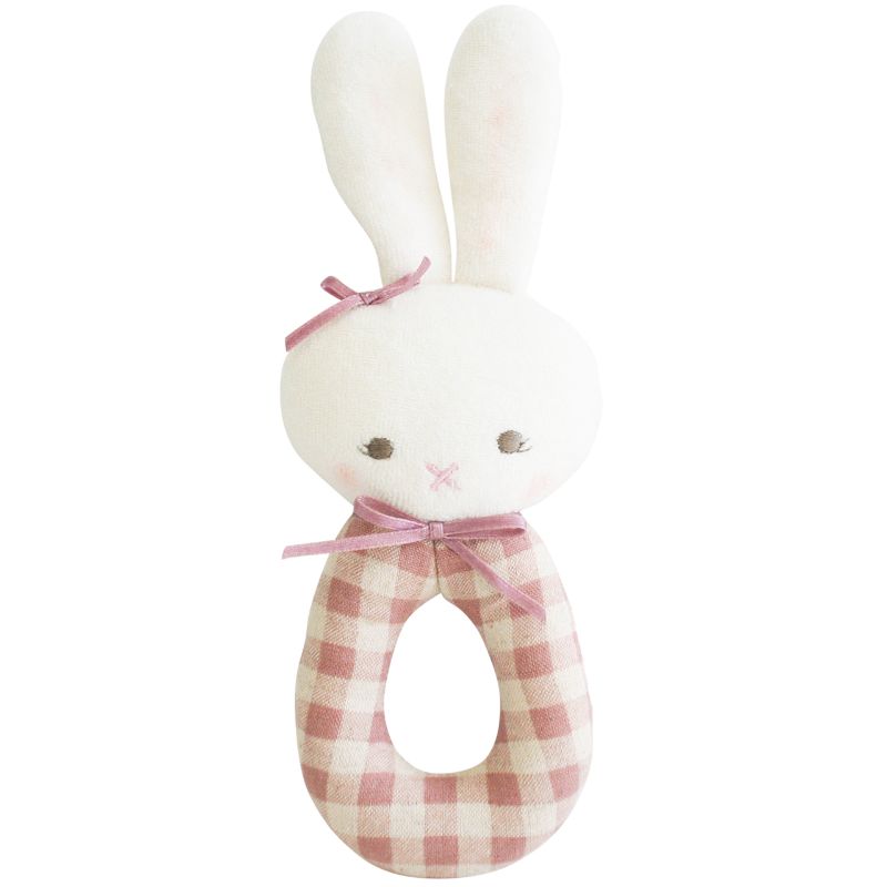 ALIMROSE Bunny Grab Rattle - Rose Check BABY (0-12 Mths) - Zabecca Living