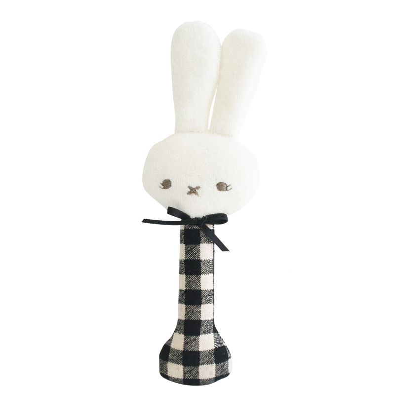 ALIMROSE Bunny Stick Rattle - Black Check BABY (0-12 Mths) - Zabecca Living