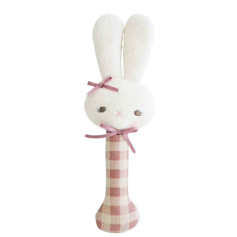 ALIMROSE Bunny Stick Rattle - Rose Check BABY (0-12 Mths) - Zabecca Living