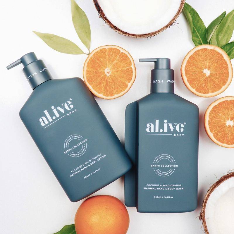 AL.IVE BODY Wash and Lotion Duo + Tray - Coconut and Wild Orange HAND AND BODY WASH - Zabecca Living