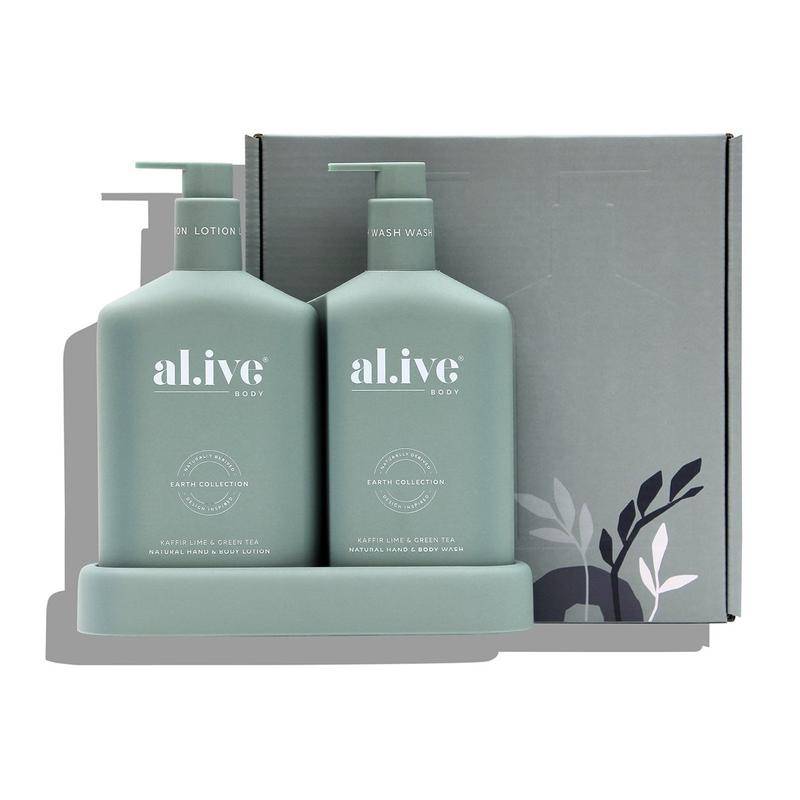 AL.IVE BODY Wash and Lotion Duo + Tray - Kaffir Lime and Green Tea HAND AND BODY WASH - Zabecca Living