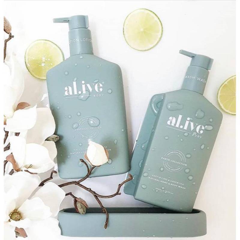 AL.IVE BODY Wash and Lotion Duo + Tray - Kaffir Lime and Green Tea HAND AND BODY WASH - Zabecca Living