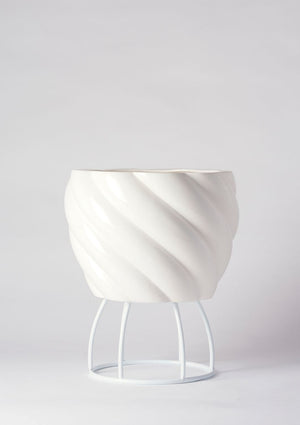 ANGUS & CELESTE Spiral Plant Pot Large - White Planter - Zabecca Living