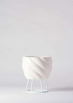 ANGUS & CELESTE Spiral Plant Pot Small - White Planter - Zabecca Living