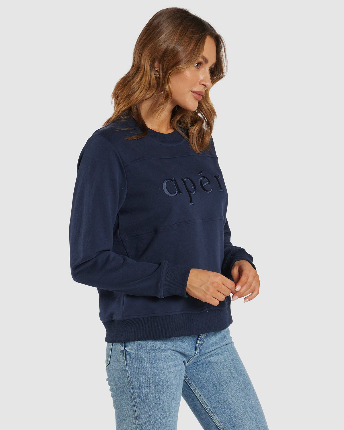 APERO Apero Panel Embroidered Jumper - Navy Jumpers + Knitwear - Zabecca Living