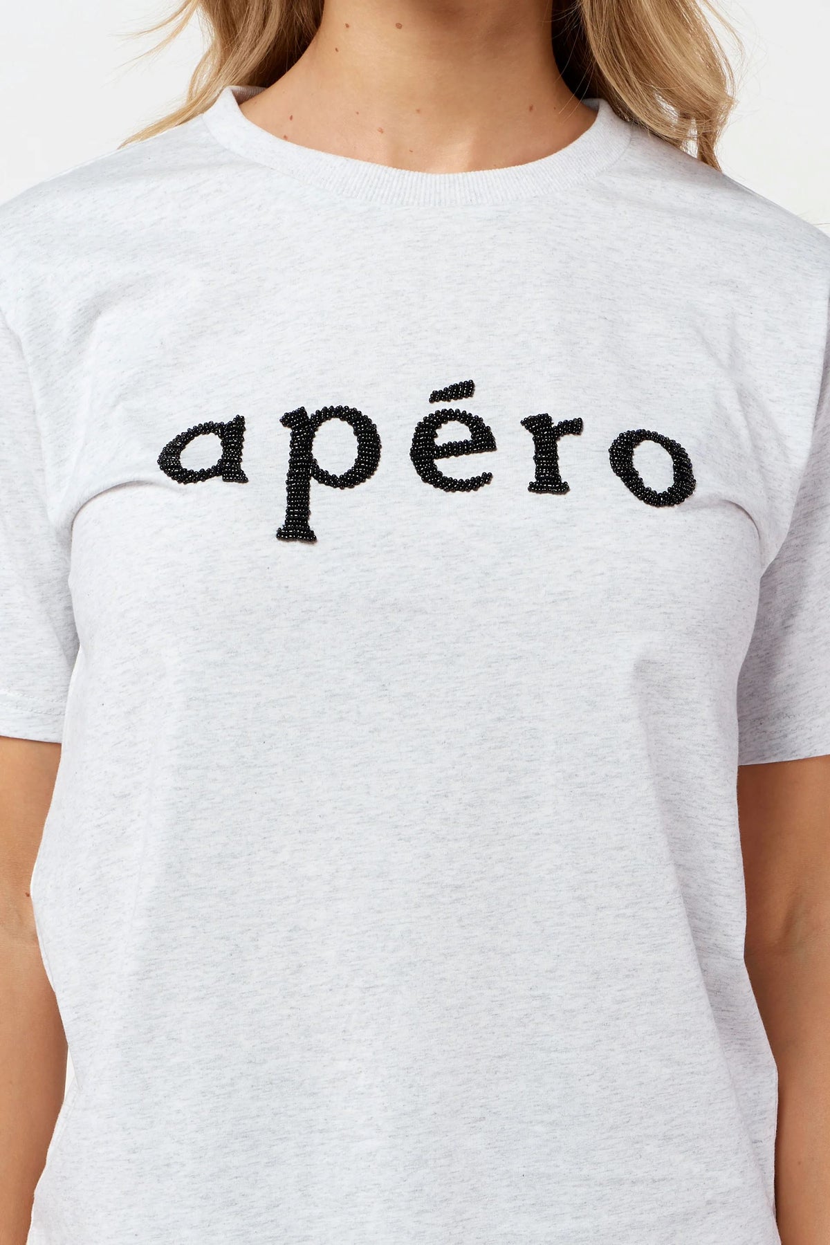 APERO Beaded Tee - Grey Marle / Black Tee - Zabecca Living