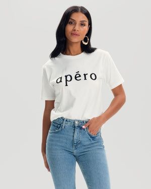 APERO Beaded Tee - Off White/Black Beads Tees - Zabecca Living