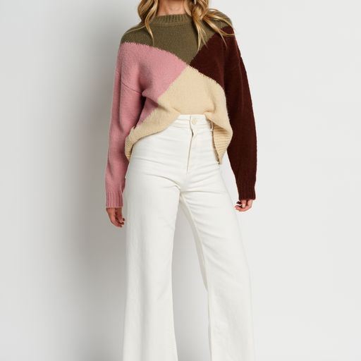 APERO Vivienne Knit Jumper - Cream, Green, Pink, Brown SWEATER - Zabecca Living
