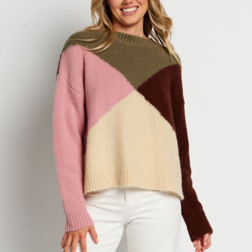 APERO Vivienne Knit Jumper - Cream, Green, Pink, Brown SWEATER - Zabecca Living