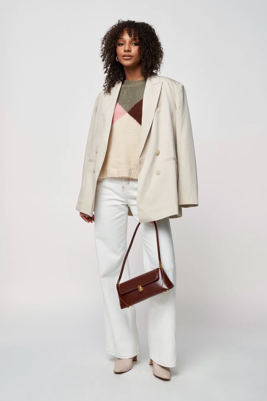 APERO Vivienne Knit Jumper - Cream, Green, Pink, Brown SWEATER - Zabecca Living