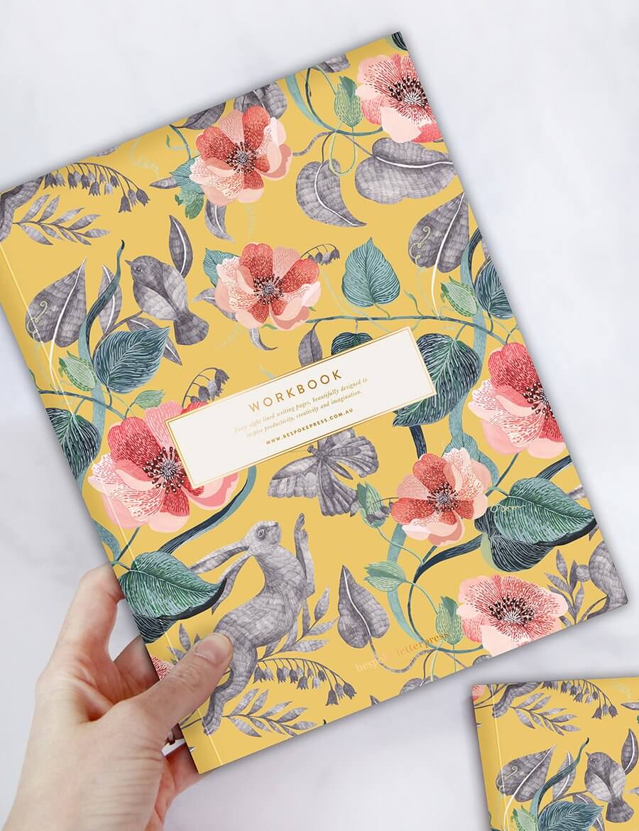 BESPOKE LETTERPRESS Blomstra Workbook - Hare and Butterfly Notebooks - Zabecca Living