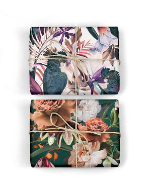 BESPOKE LETTERPRESS Double Sided Gift Wrap - Black Cockatoo - Autumn Roses Gift Wrap - Zabecca Living