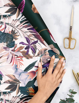 BESPOKE LETTERPRESS Double Sided Gift Wrap - Black Cockatoo - Autumn Roses Gift Wrap - Zabecca Living