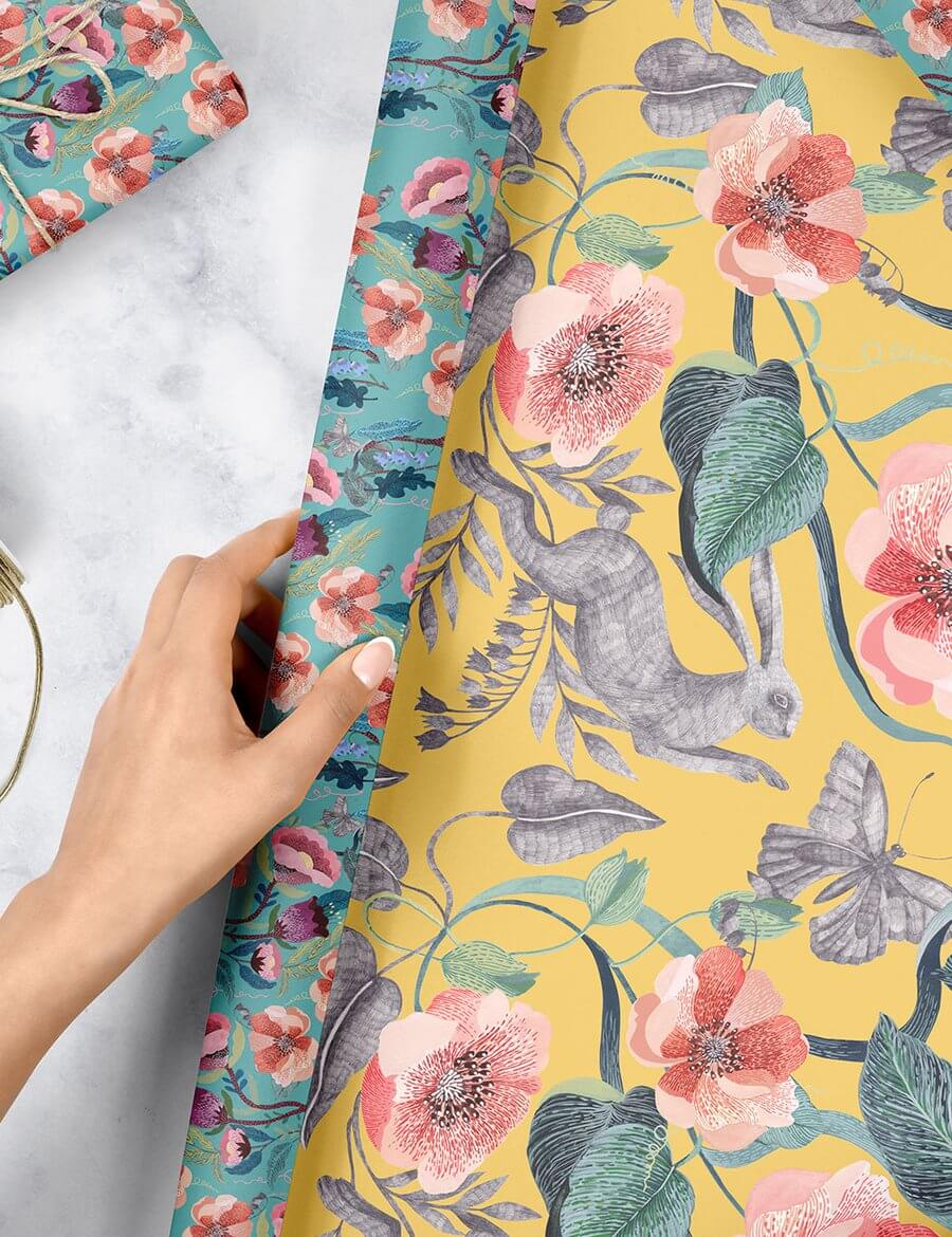 BESPOKE LETTERPRESS Double Sided Gift Wrap - Hare - Butterfly Gift Wrap - Zabecca Living