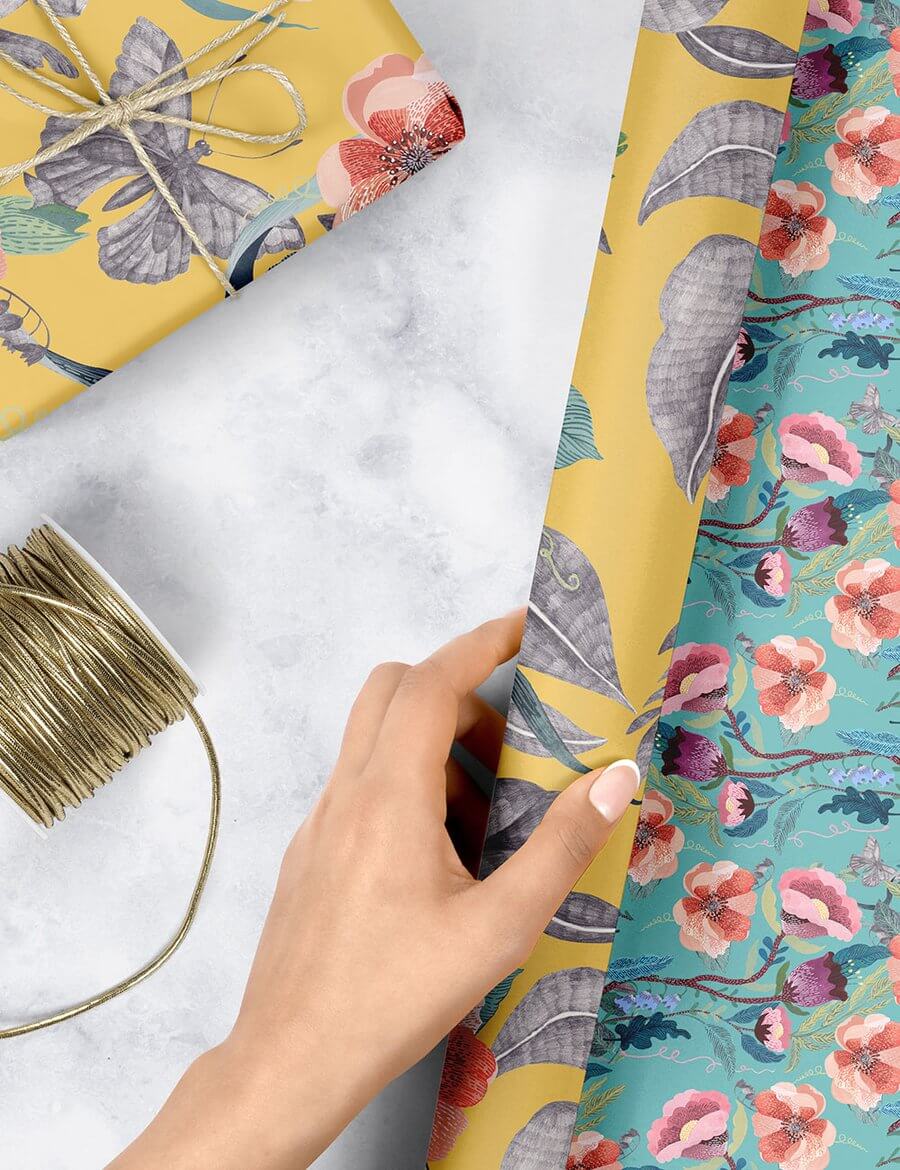 BESPOKE LETTERPRESS Double Sided Gift Wrap - Hare - Butterfly Gift Wrap - Zabecca Living