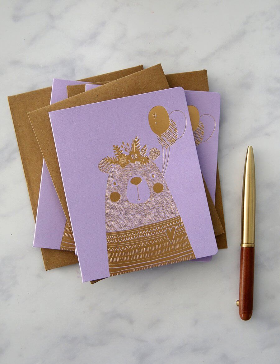 BESPOKE LETTERPRESS - Girl Bear Baby Card - Zabecca Living