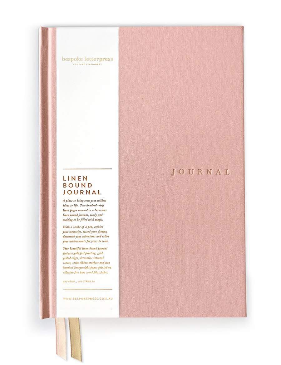 BESPOKE LETTERPRESS Linen Bound Journal - Blush Notebooks - Zabecca Living