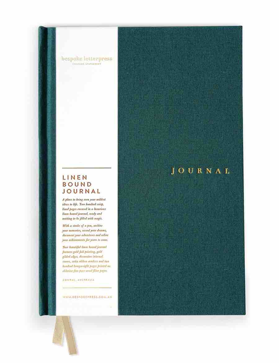 BESPOKE LETTERPRESS Linen Bound Journal - Teal Notebooks - Zabecca Living