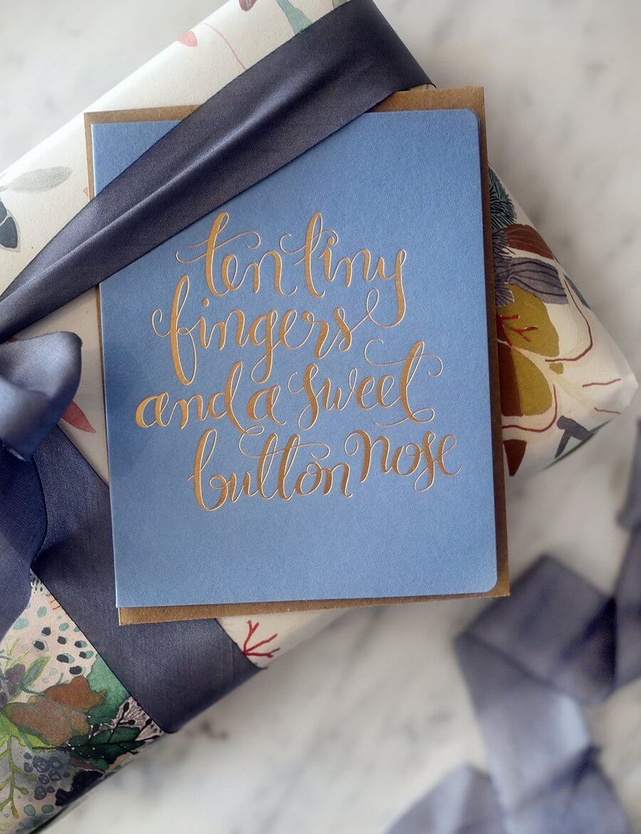 BESPOKE LETTERPRESS Ten Tiny Fingers - Blue Baby Card - Zabecca Living