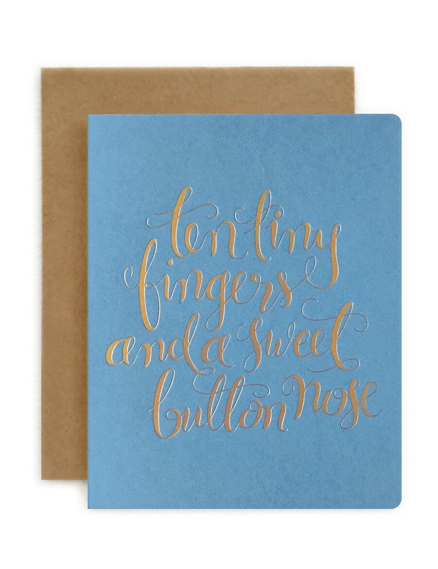 BESPOKE LETTERPRESS Ten Tiny Fingers - Blue Baby Card - Zabecca Living