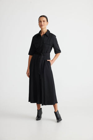 BRAVE AND TRUE Rossellini 3/4 Sleeve Dress - Black Dress - Zabecca Living