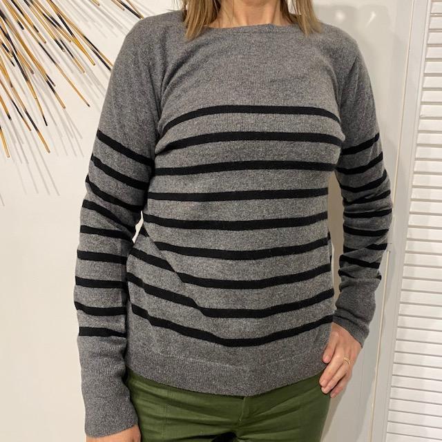 CASCH ET SOIE Shelby Pullover - Stripe Grey/Black Jumpers + Knitwear - Zabecca Living