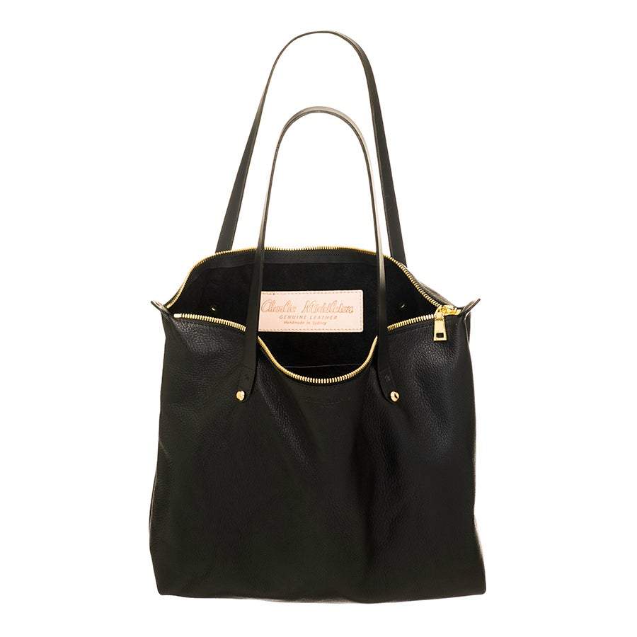 CHARLIE MIDDLETON Black Nappa Bespoke Zippered Tote bag - Zabecca Living