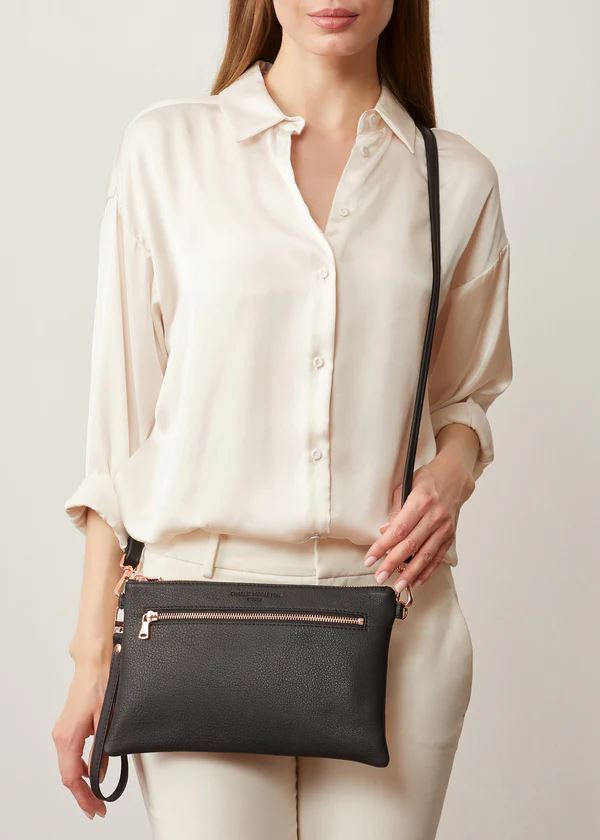 CHARLIE MIDDLETON Black Nappa Dual Zip Crossbody - Silver HANDBAG - Zabecca Living