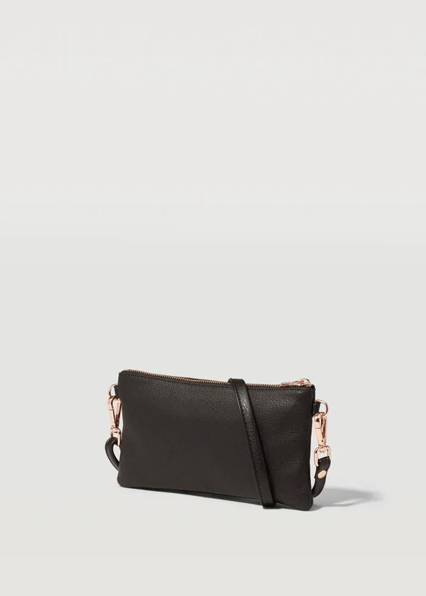 CHARLIE MIDDLETON Black Nappa Mini Dual Zip Crossbody - Gold HANDBAG - Zabecca Living