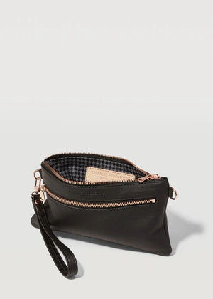 CHARLIE MIDDLETON Black Nappa Mini Dual Zip Crossbody - Gold HANDBAG - Zabecca Living