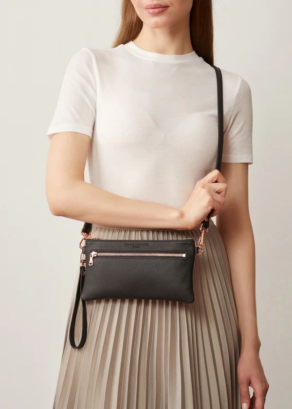 CHARLIE MIDDLETON Black Nappa Mini Dual Zip Crossbody - Silver HANDBAG - Zabecca Living