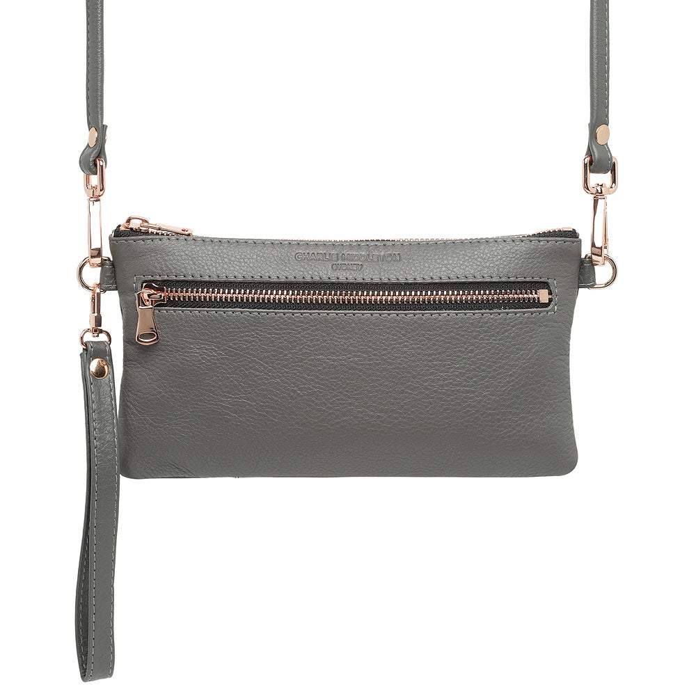CHARLIE MIDDLETON Grey Nappa Double Zip Crossbody bag - Zabecca Living