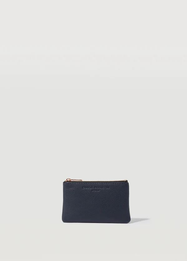 CHARLIE MIDDLETON Navy Nappa Coin Purse - Silver Purse - Zabecca Living