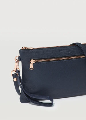 CHARLIE MIDDLETON Navy Nappa Dual Zip Crossbody - Gold HANDBAG - Zabecca Living